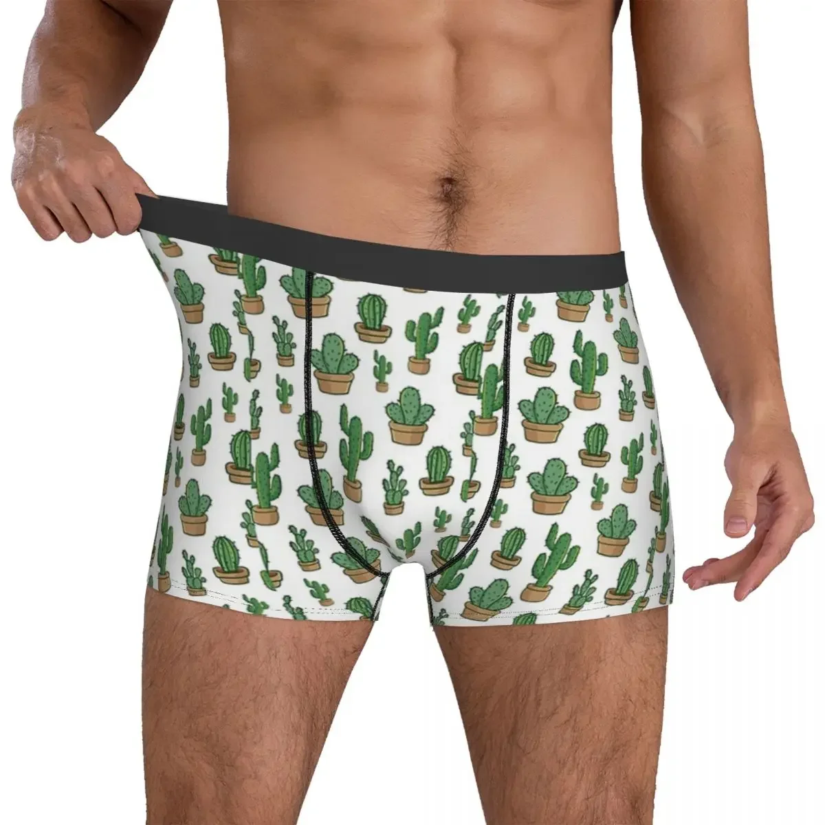 Cuecas cactus para homens, shorts boxer confortáveis, calcinha padrão floral, roupas íntimas para homens