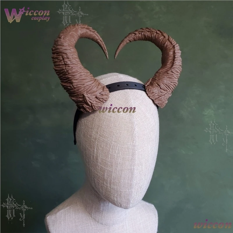 Diadema de cuernos de cabra en forma de corazón Wonka Cosplay, accesorio texturizado marrón de cuernos de demonio para cosplay gótico, DND, Halloween, anime