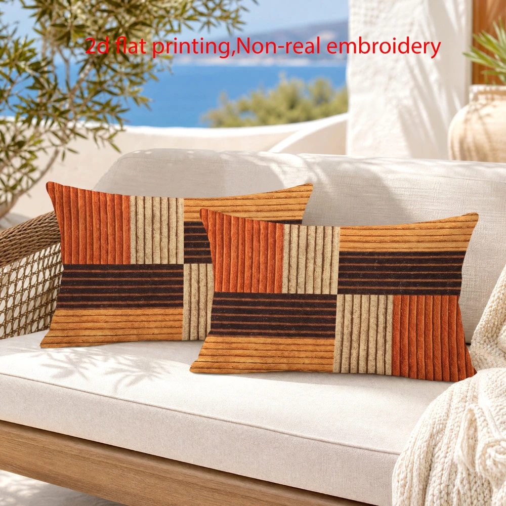 2PCS Mid Century Modern Striped Print Pillow Covers Boho Orange Brown Geometric Decorative Throw Pillow Sofa Couch Home Decor