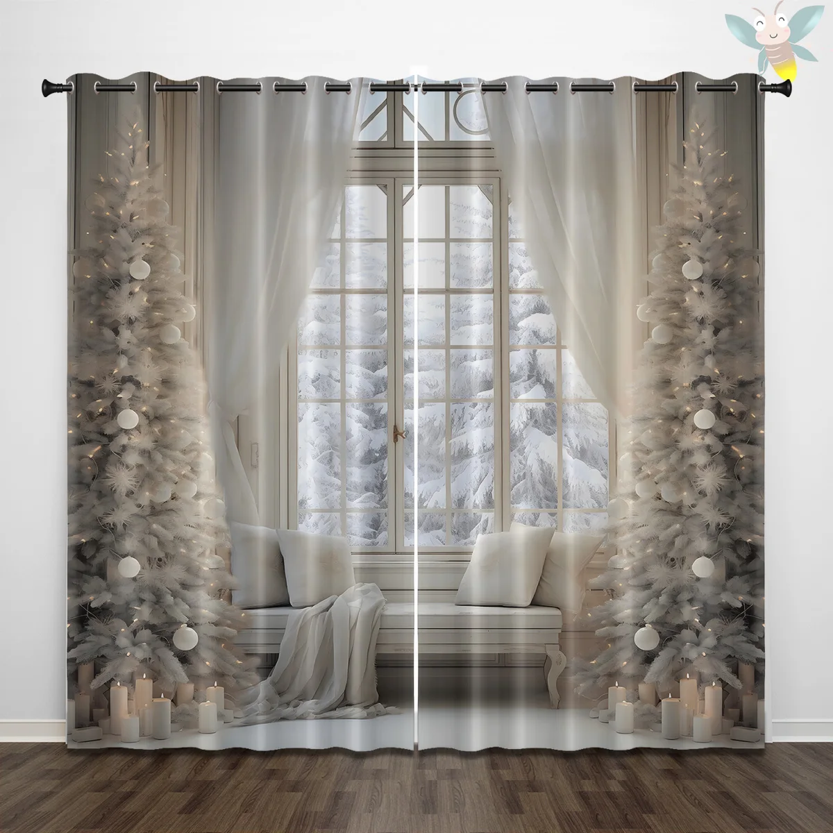 2pcs Christmas tree pattern printed blackout curtain, suitable for living room, bedroom, sliding, french window, Christmas decor