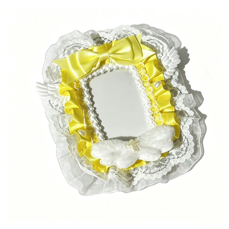 3 in Sweet Ruffle Lace Photocard Holder Angel Wing Bow Decor Kpop Photocard Frame Cute Handmade Card Display Case for Ita Bag image 5