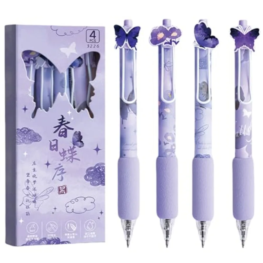 

4 Pcs Gel Pens Pens Cute Retractable Pens 0.5mm Black Ink Writing Pen for Women Girls Men Boy Pen Office School Supplies