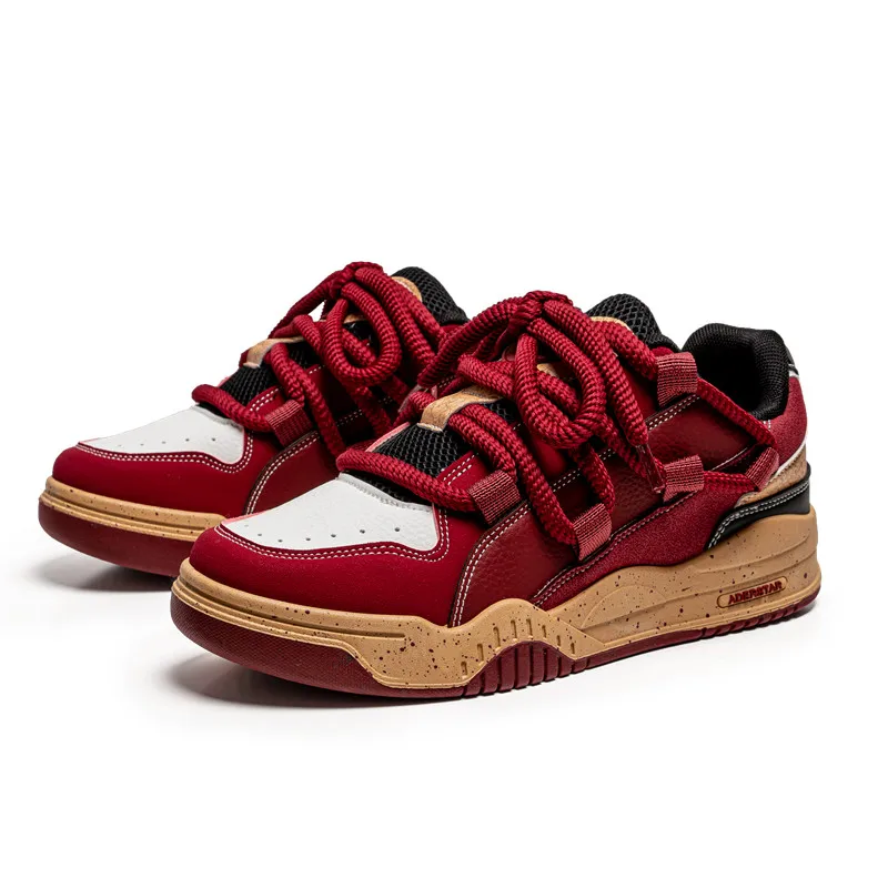 Red Casual Sneakers Comfort Lace-Up Men\'s Skateboard Shoes 2024 Fashion Hip hop Sneakers Men Streetwear Shoes