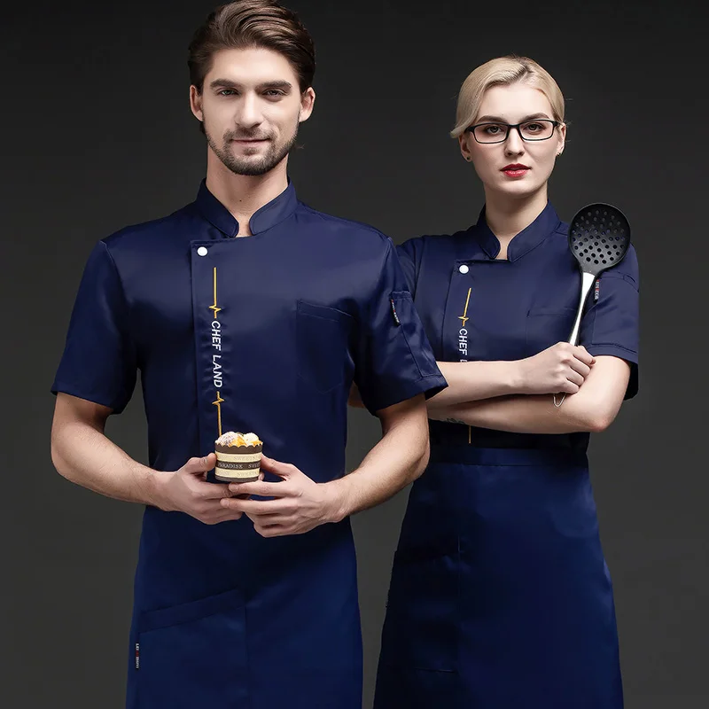 Neue Koch jacke Hotel Chef Uniform Kurzarm atmungsaktive Pizza Arbeits kleidung Catering Restaurant Küche Bäckerei schwarzer Koch tragen