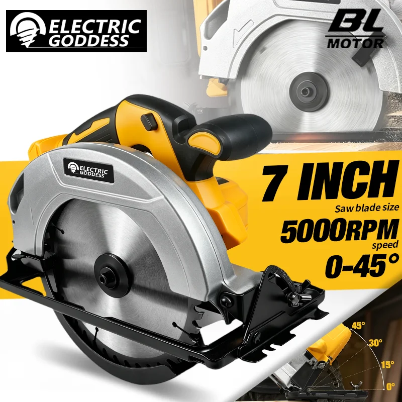 Electric Goddess Brushless 7In Electric Circular Saw Cordless Handheld Woodworking Saw Power Tool For Dewalt 20V Battery Pin