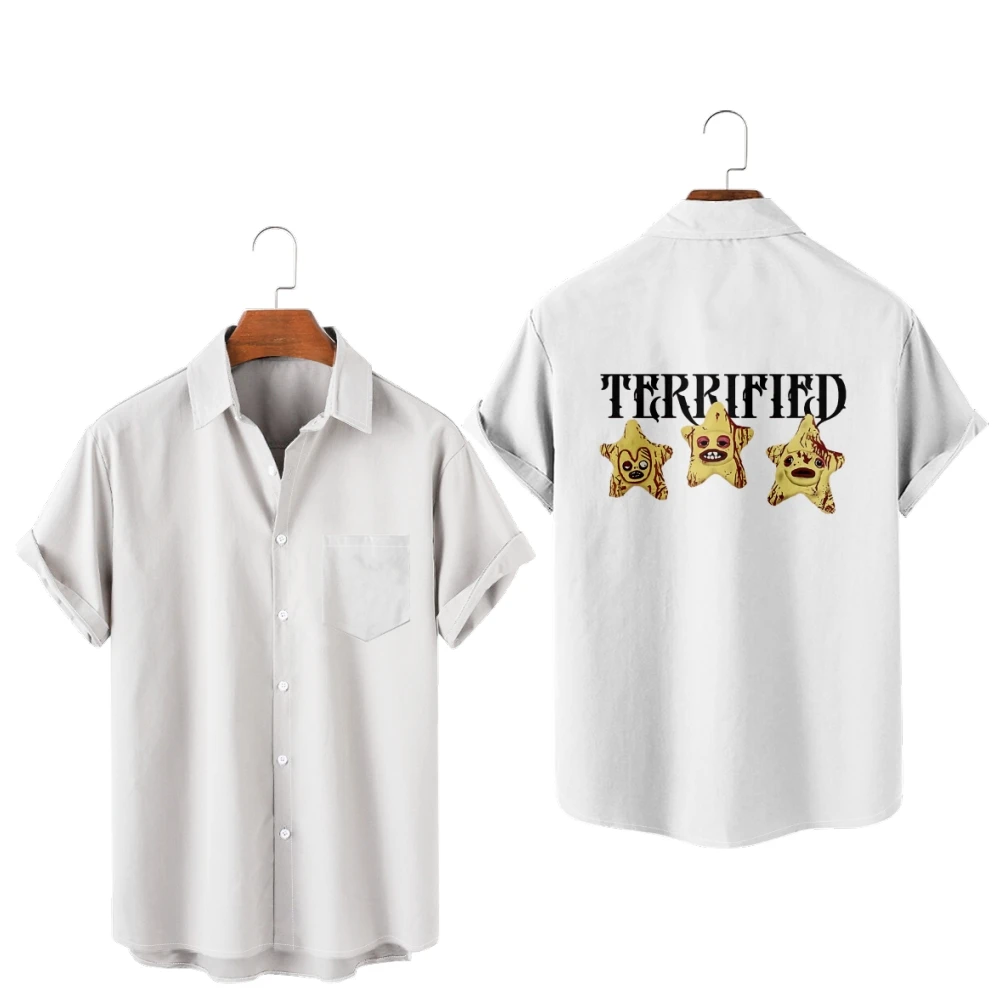 Jazmin Bean Terrified Stars Summer Short Sleeve Shirts V-Neck Turn-down Collar Casual Beach Style Button Shirt