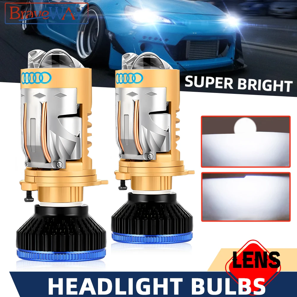 BraveWAY High Power H4 LED Projector Headlight Bulb for Car/Motorcycle, Lens Light Bulb Perfect Cut-off Line Double Copper Tubes