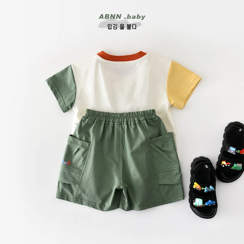 2026 Summer New Baby Short Sleeve Clothes Set Infant Boy Dinosaur Print T Shirts + Shorts 2pcs Suit Cute Toddler Girl Outfits