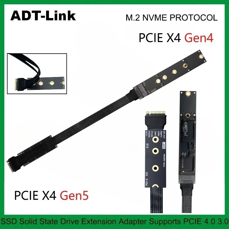 Brand High-Speed Gen4 /5 Silver-Plated Shielded M.2 NVMe M-KEY PCIE 5.0 X4 Extender NVME Protocol M2 2260 2280 22110 SSD Adapter