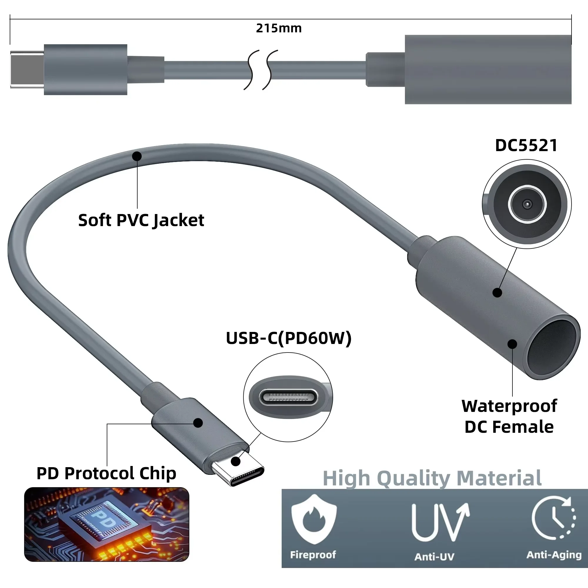 OD5.0 Tinned copper Starlink Mini Type C to DC  Waterproof Power Hole Extender Compatible with Starlink Mini Pipe Adapter