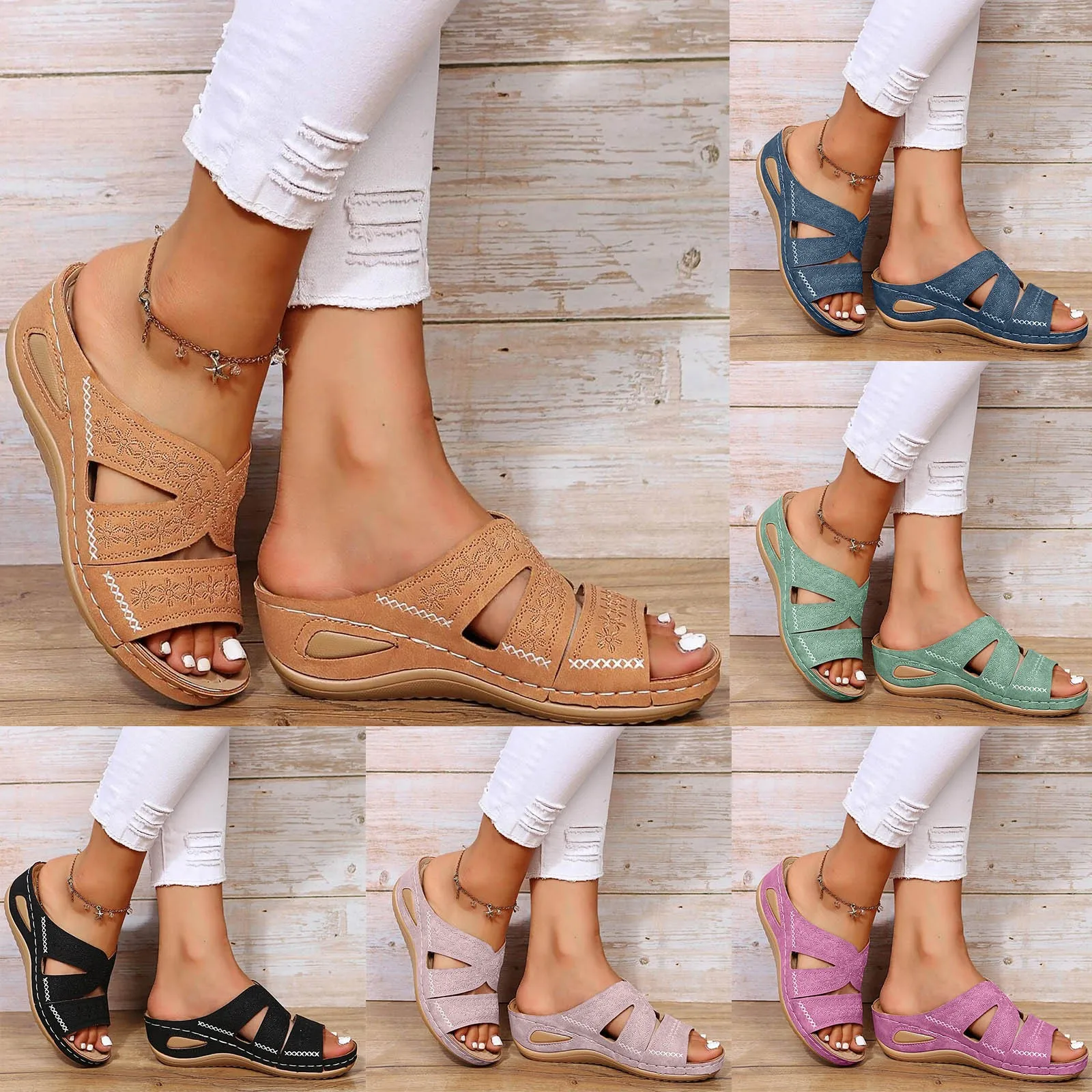 Sandali da donna con punta a clip Infradito da spiaggia Studentessa Moda coreana Indossare sandali piatti estivi Zeppe Scarpe traspiranti con punta aperta