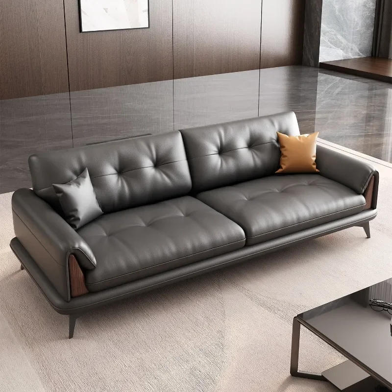#Italian minimalist leather office sofa business and leisure area meeting guests reception negotiation three-person combination