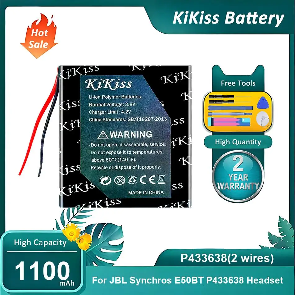 Brand New Wireless Headphones Battery For JBL Synchros E50BT P433638 Headset,P433638(2 wires),1100mAh
