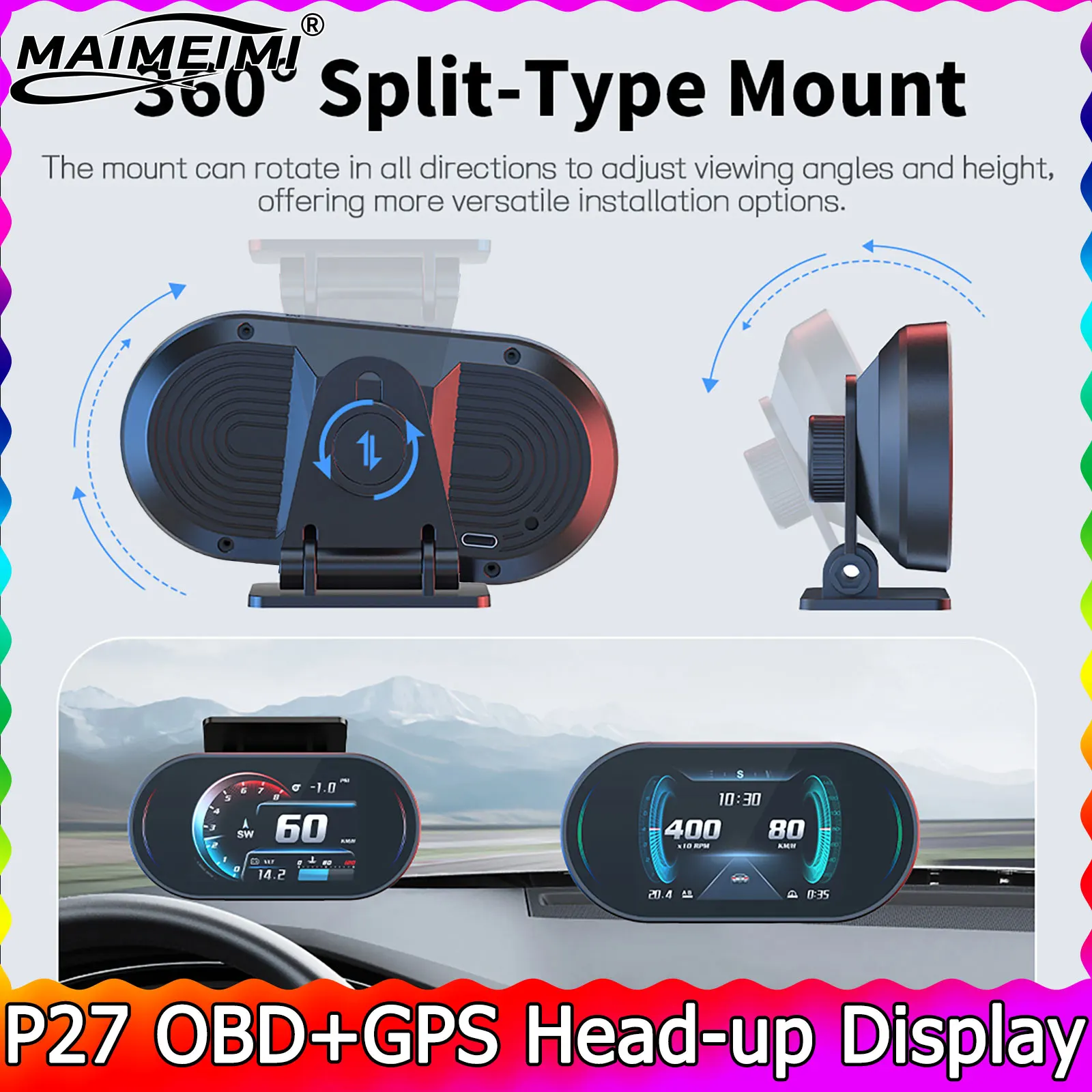 

Бортовой компьютер для автомобиля OBD HUD P27: спидометр, дисплей данных по поездке, температура воды и масла, расход топлива, автомобильные электронные аксессуары, GPS-скоростомер