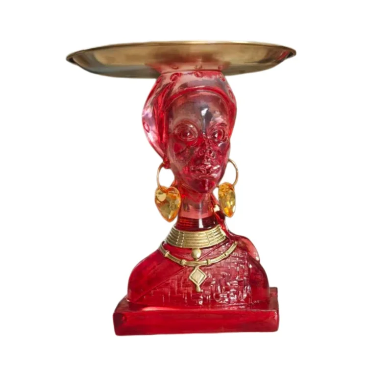 Red Transparent African Woman Bust Resin Tray Decor, Vintage Jewelry Display Holder, Entrance Key Storage Tabletop Ornament Home