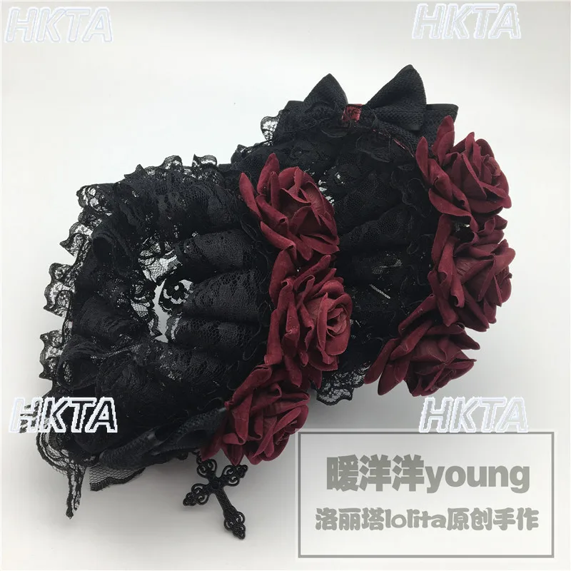 Original Dark Goth Y2k Velvet Rose Cross Headband Lolita Headdress Halloween Ornaments Hair Accessories Girls Women Halloween
