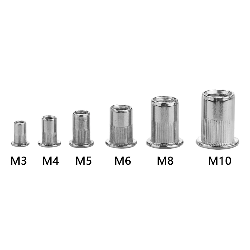 10/20/50pcs Stainless Steel Rivet Nut M3 M4 M5 M6 M8 M10 Flat Head Round Body Knurled Rivnut Cap Threaded Riveted Nuts