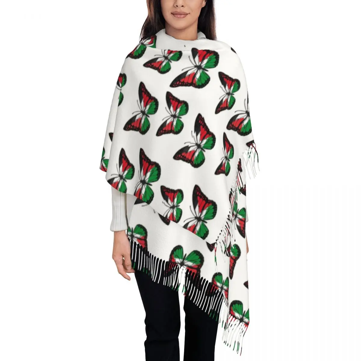 Palestine Flag Butterfly Palestine Scarf for Women Winter Warm Cashmere Shawl Wrap Long Large Shawl Scarf for Evening Dress