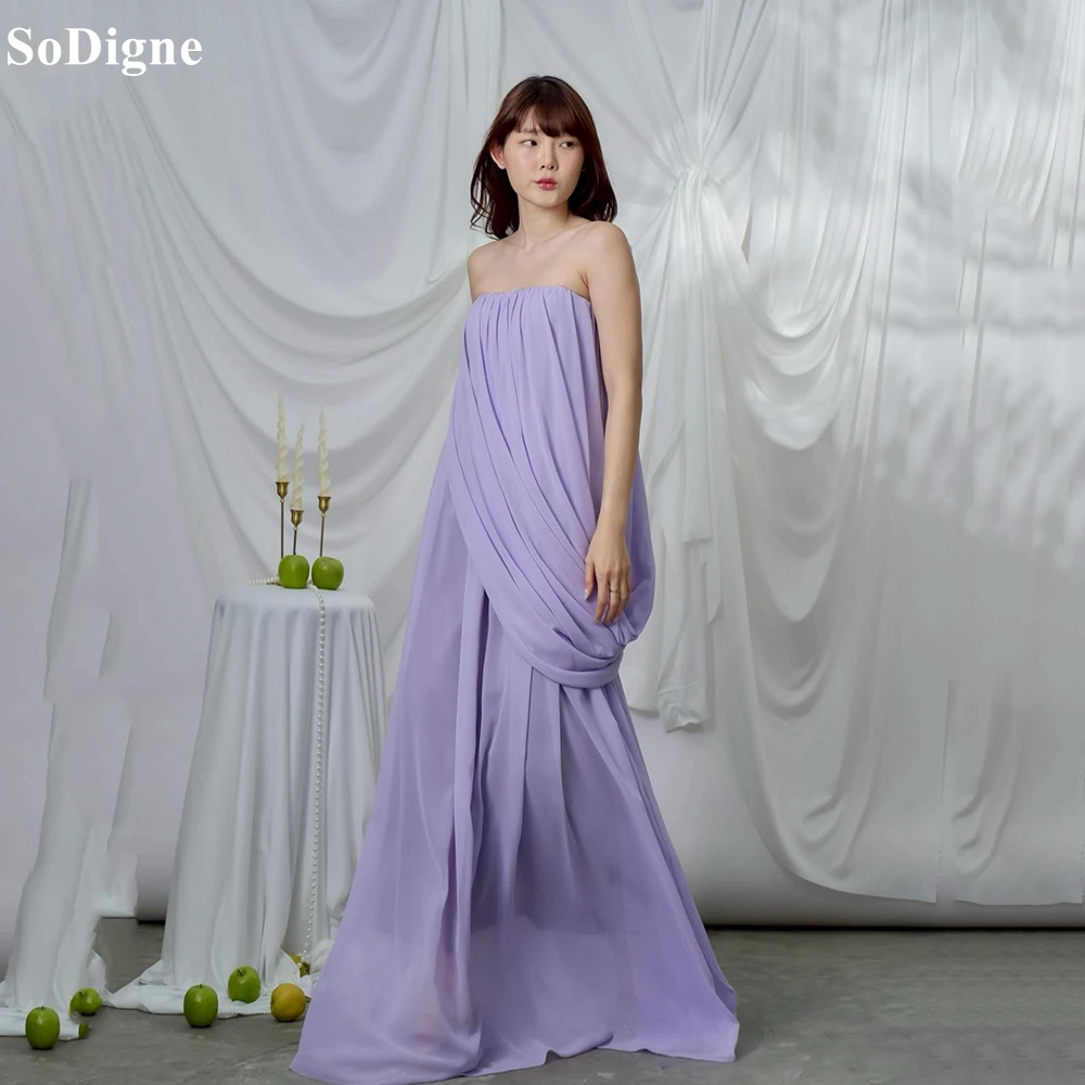 

SoDigne Chic Chiffion Strapless Evening Dresses Pleated Sleeveless Party Dress Sexy Draped A-Line Prom Gowns Customized