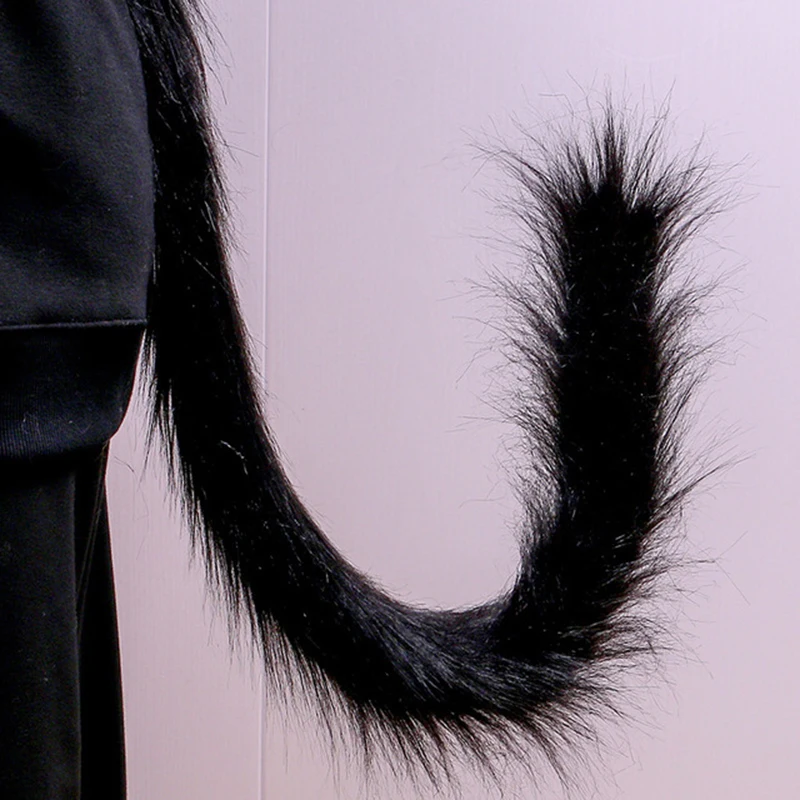 80CM Long Cat Tail Cosplay Adult Kids Anime Plush Cat Wolf Cosplay Props Animal Ears Bandana Long Tail Halloween Lolita Costume