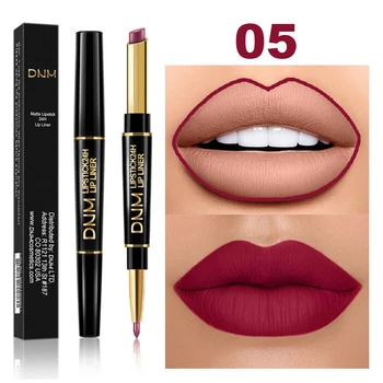 Lápiz labial mate 2 en 1, delineador de labios de doble cabeza, lápiz labial rojo desnudo de larga duración, resistente al agua, lápiz labial encantador para mujer, herramientas de maquillaje