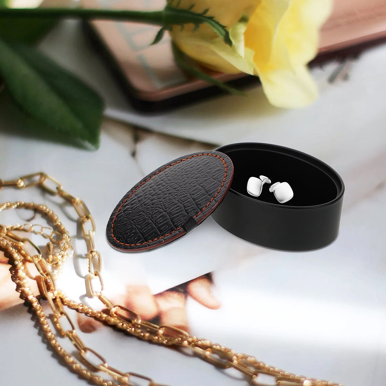 

PU Cufflinks Box Sleeve Button Storage Display Case Small Jewelry Gift Organizer Travel Packaging Reusable Durable for Men