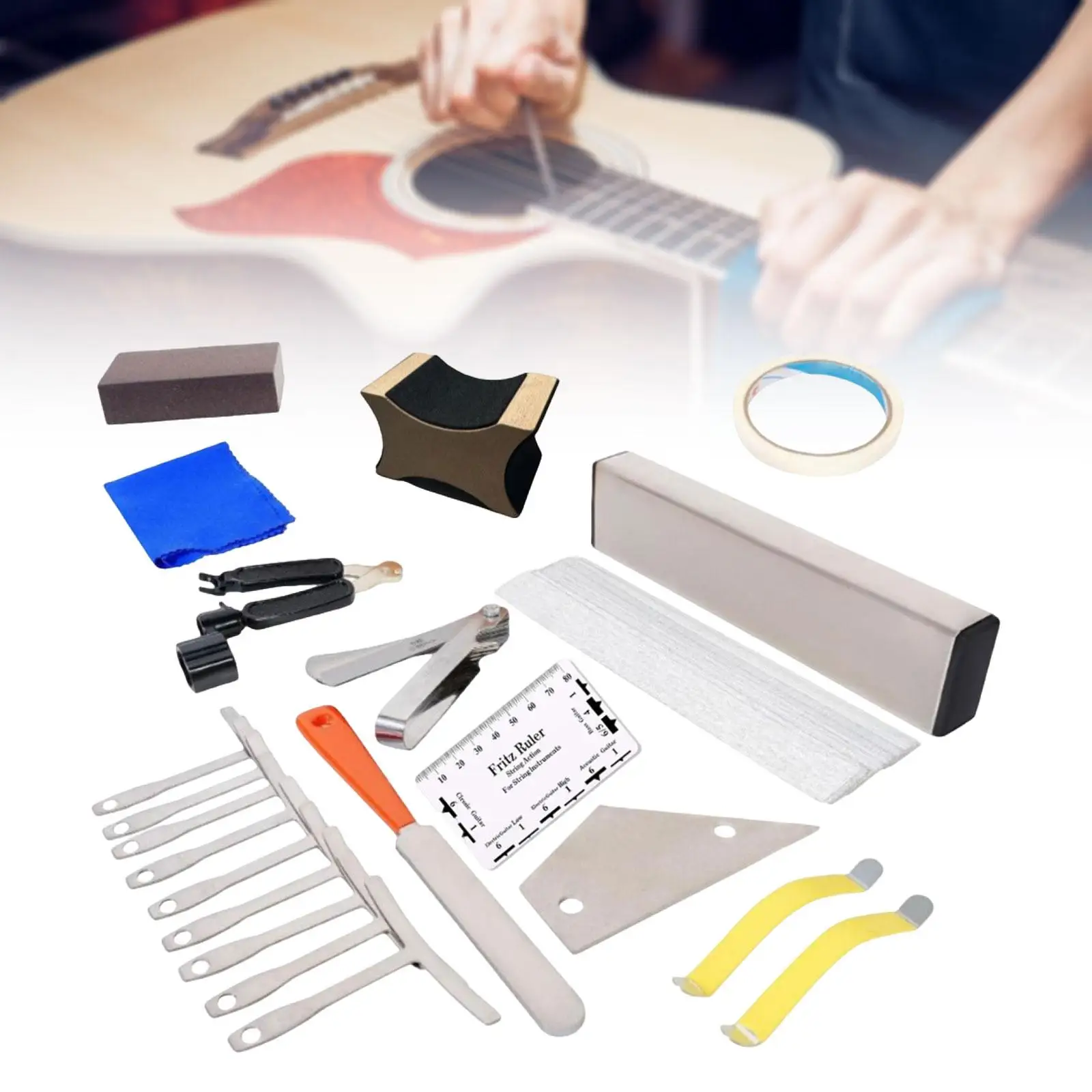 Guitar Maintenance Tool Kit Guitar Setup Tool Kits Measuring Tool Fret Leveling Kits for Electric Guitar Electric Guitar Bass