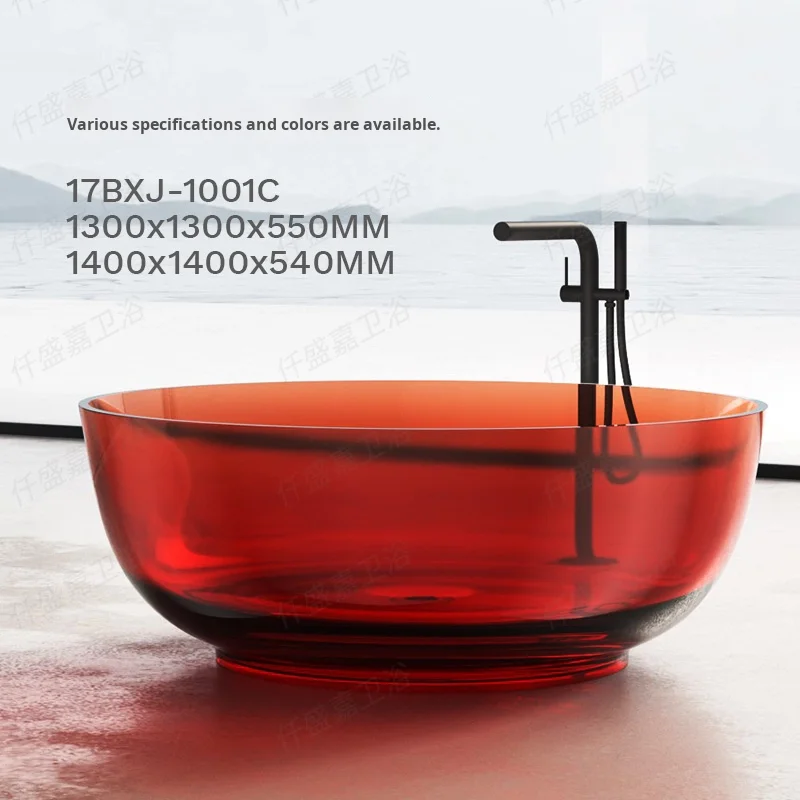 Colorful Transparent Resin Bathtub One-Piece Multi-Color Thin Edge Artificial Stone Soaking Freestanding For Hotels Villas