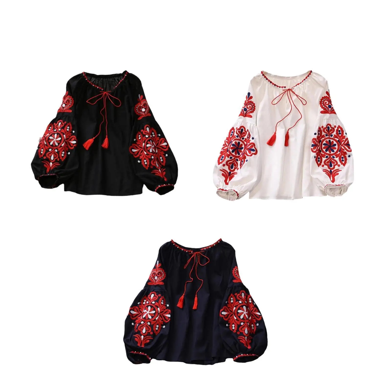 Tops bordados para mujer Blusa bohemia mexicana para vacaciones en la playa en la oficina