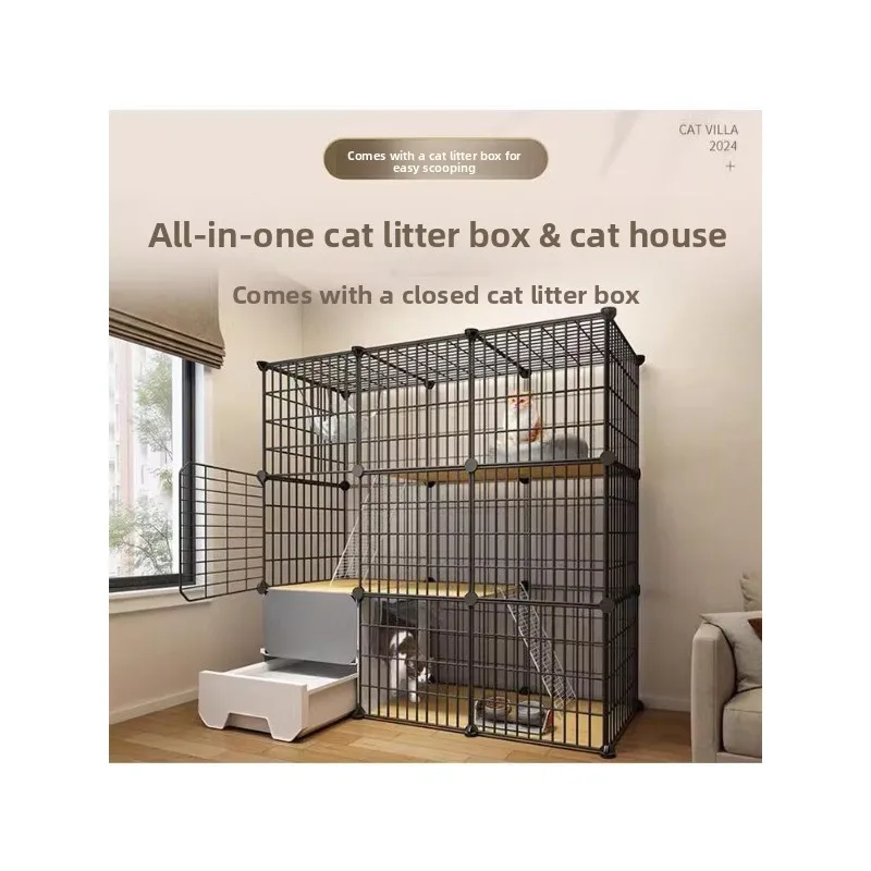 

Large Cat Cage with Free Space Indoor Cat Litter Box Integrated Home Cat Villa Easy Assembly