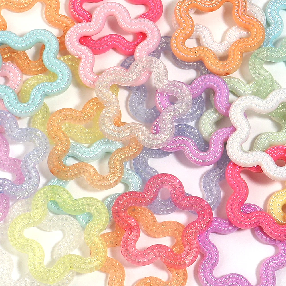 5/10 Stück Bunte Hohle Blumen-Herz-Acrylperlen mit geradem Loch, lose Abstandsperlen für Schmuckherstellung, DIY-Schlüsselanhänger-Zubehör – Detail 9