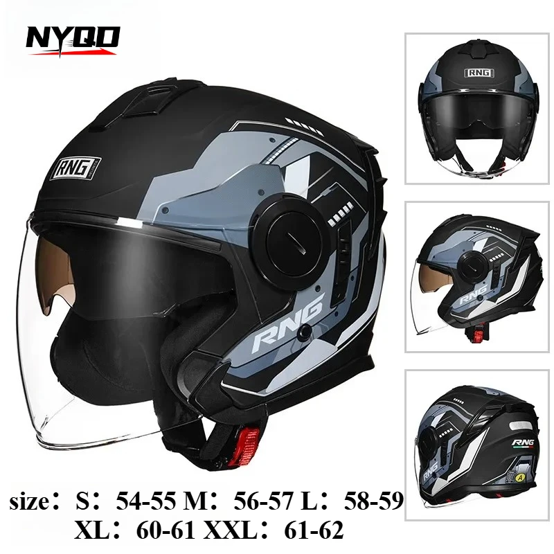 

RNG Dual Lens Helmets Motorcycle helmet Electric Bike Riding 3/4 helmets Lightweight Style Four Season Universal