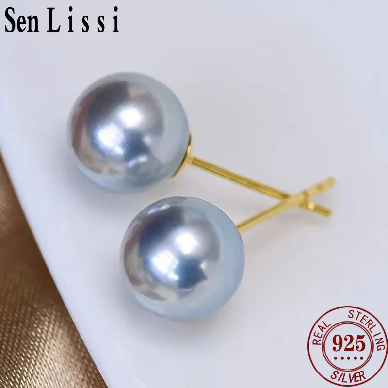 Senlissi- 18K Needle Natural Freshwater Gray Pearl  4-12mm and 925 Sterling Silver Stud Earrings for Women  Jewelry Gifts