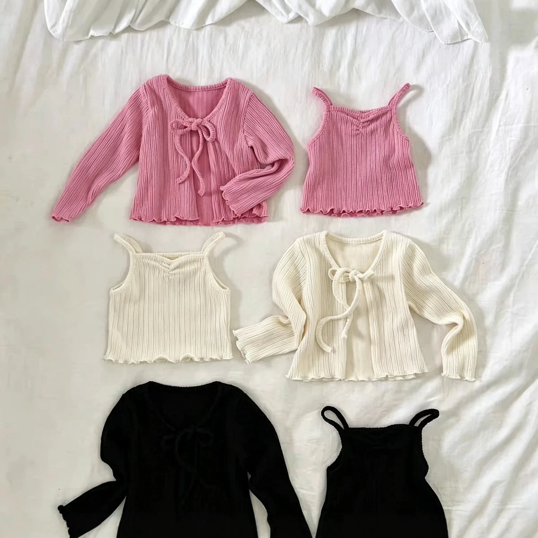 Spring Autumn New Knit Two Price Sets Korean Cute Pure Color Girl Baby Fashion Spaghetti Strap Sweater Knit Two Price Sets