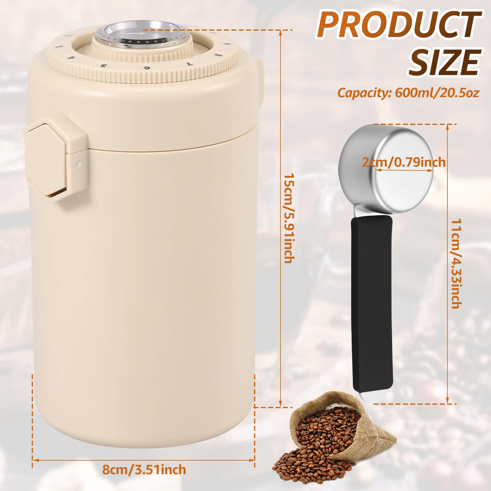 600ml Stainless Steel Vacuum Coffee Bean Storage Containers Airtight Home kitchen Sealed Jar with Humidity Monitor and Spoon