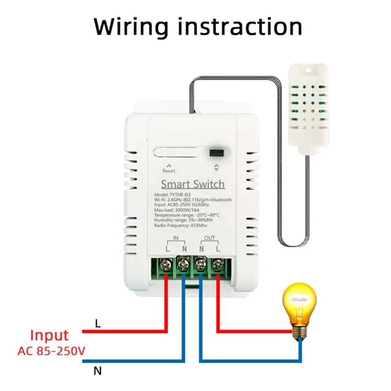 A64I WiFi TH-16 Switch Tuya Wireless Control with Power Consumption Monitoring Temperature and Humidity Thermostat for