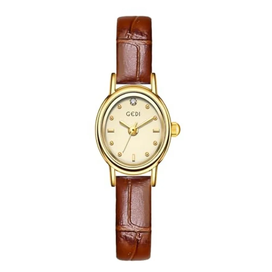 

Elegant Retro Women's Watch with Leather Strap Fashion Dress Diamond Small Oval Face Ladies Watch Casual Waterproof Quartz Wris