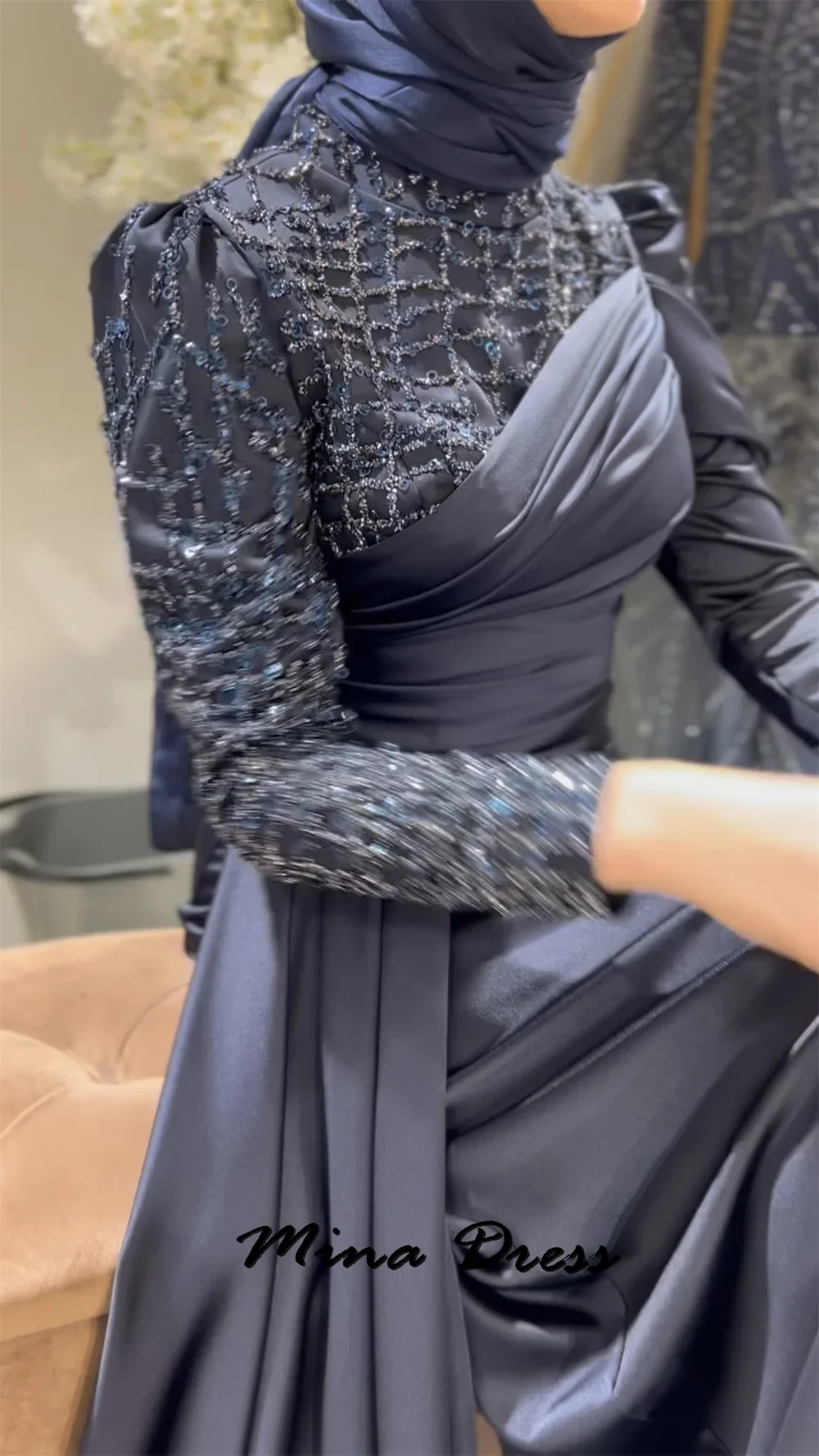 Mina Customized Sequins Evening Luxury Dress 2024 Round Neck Long Sleeves Formal Occasion Dresses for Formal Occasions Prom Gala