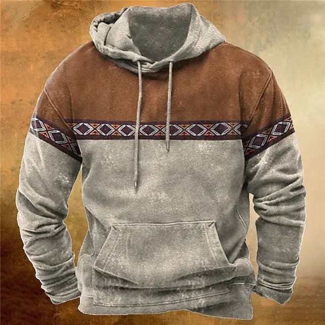 Men\'s Pullover Hoodie Sweatshirt Vintage Long Sleeve Tribal Pattern Casuals Spring & Fall For Men/Women Outerwear Streetwear