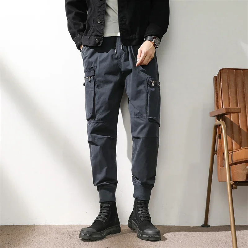 

Casual Men's Spring Winter Pants Summer Wild Loose Sports Male Overalls Zipper Mid-Rise Cotton Street Clothing Straight Trousers