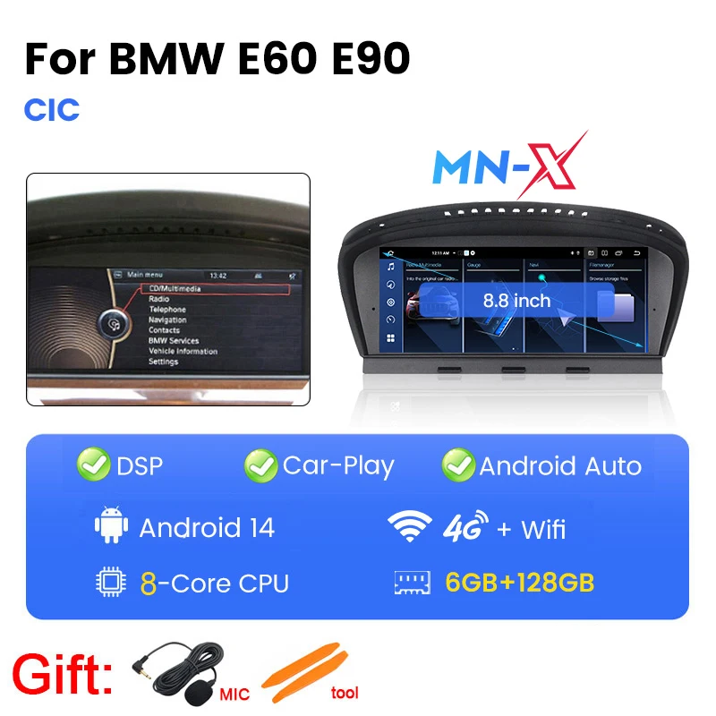 4G Lte 128Gb Android 14 Auto Multimedia Radio Speler Voor Bmw 3 Series E60 E61 E63 E64 5 Series E90 E91 E92 E93 Carplay Navigatie