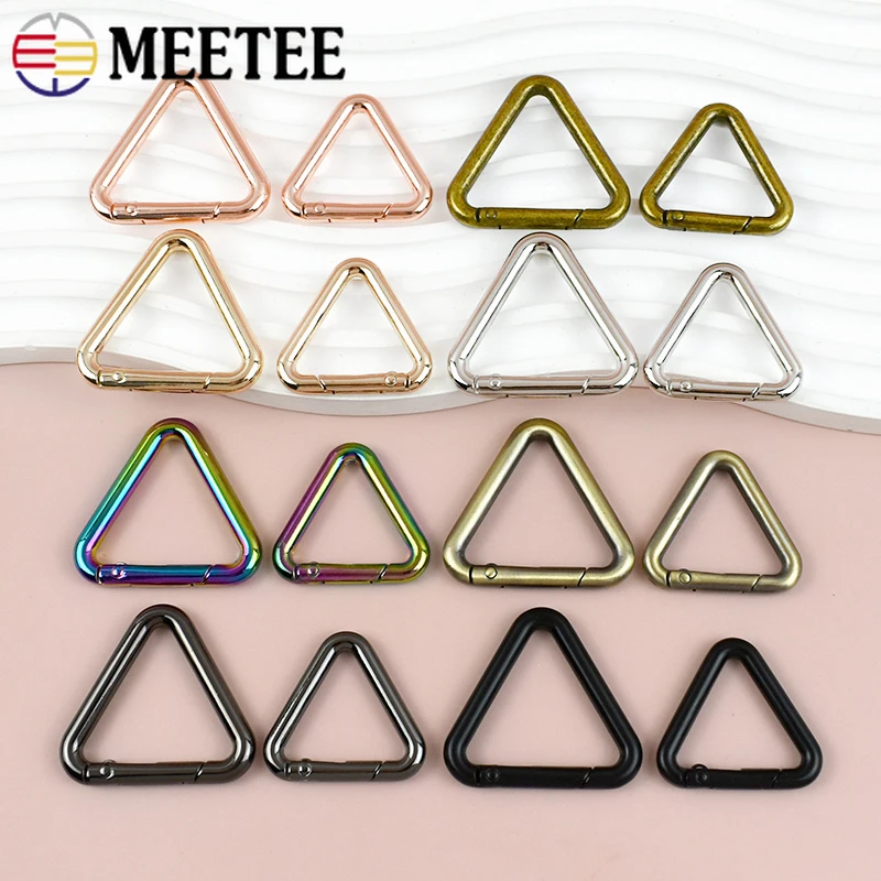 Fotografia 6: Anel de mola triangular de metal, 5/10 peças, bolsa que pode ser aberta, fivela de cinto, mosquetão, chaveiro, corrente de cachorro, fecho de pressão, gancho de gatilho