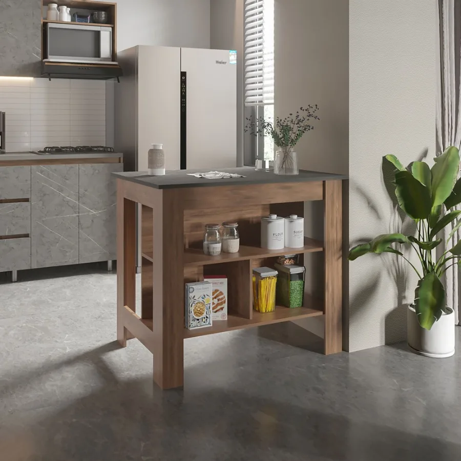 

Rockaway 3Shelf Kitchen Island Темно-коричневый и Оникс