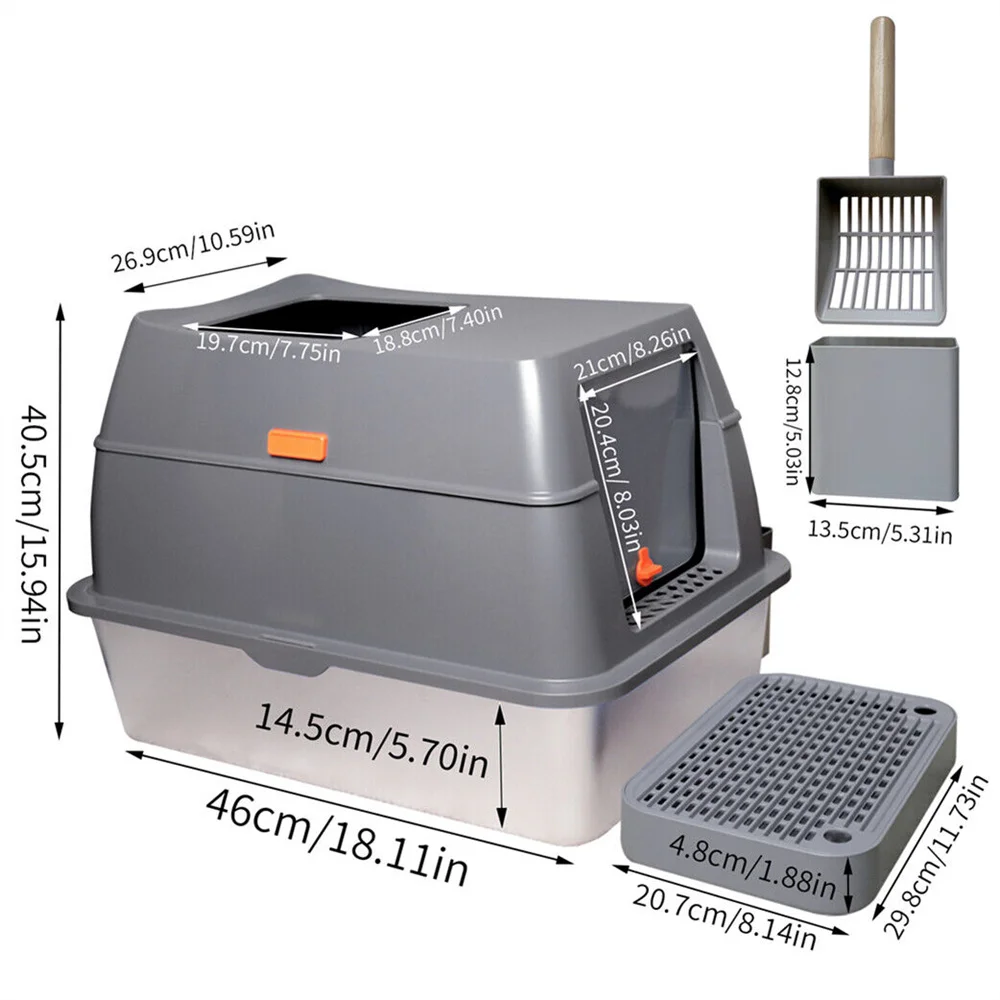 

XXL Stainless Steel Cat Litter Box with Lid Large Litter Pan High Wall Side Easy Cleaning Toilet