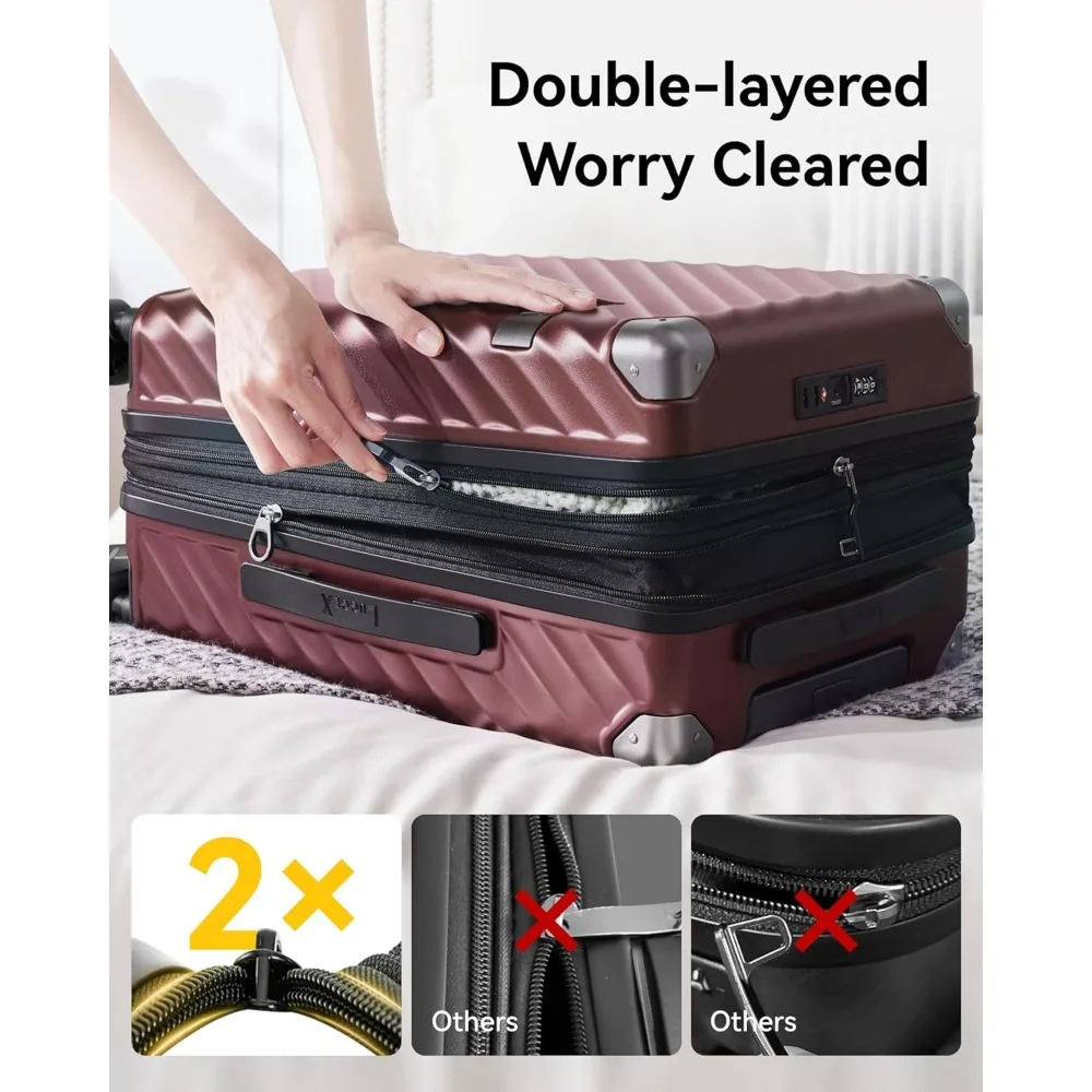 Expandable Hard Shell Spinner Luggage, 28 Inch Polycarbonate Suitcase for Checked Large Travel, Cherry Color Long-Lasting Durabl