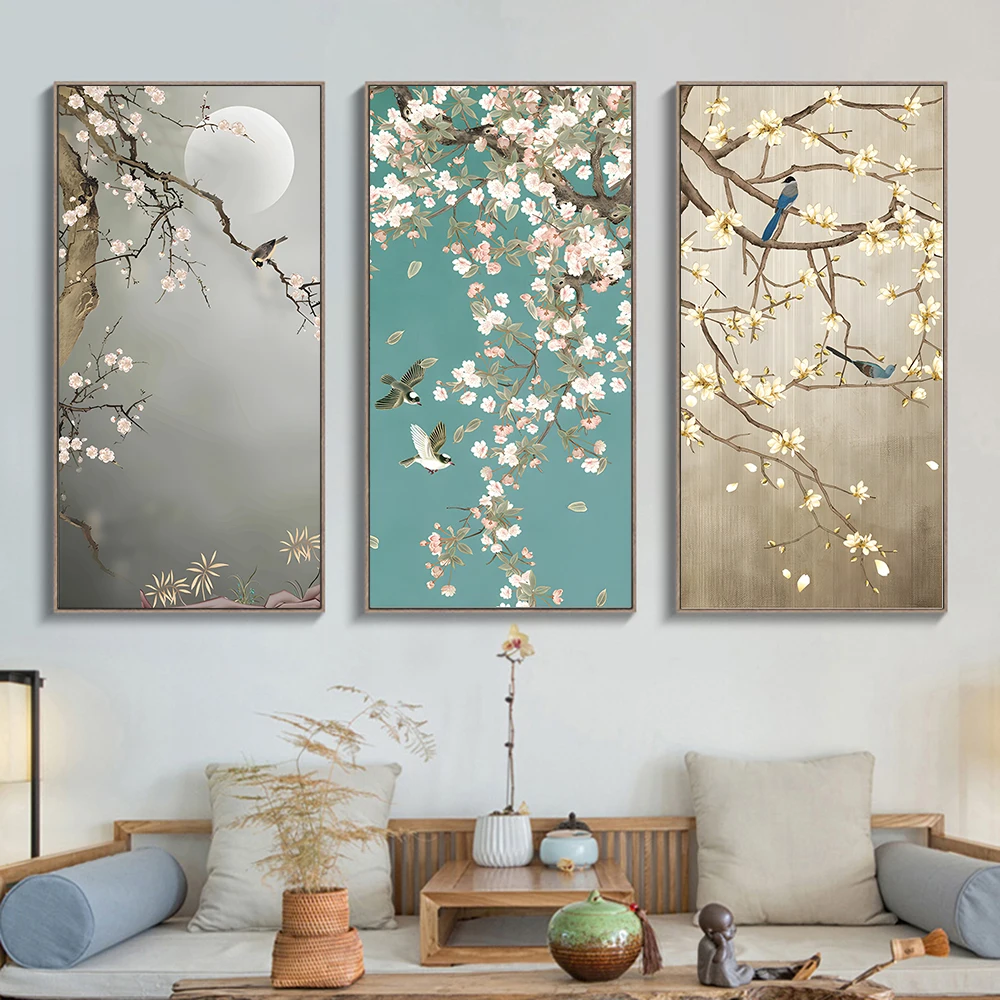 Chinese Simple Ink Art Canvas Poster Flower And Bird Wall Painting Prints Pictures Bedroom Corridor Living Room Decoration Mural