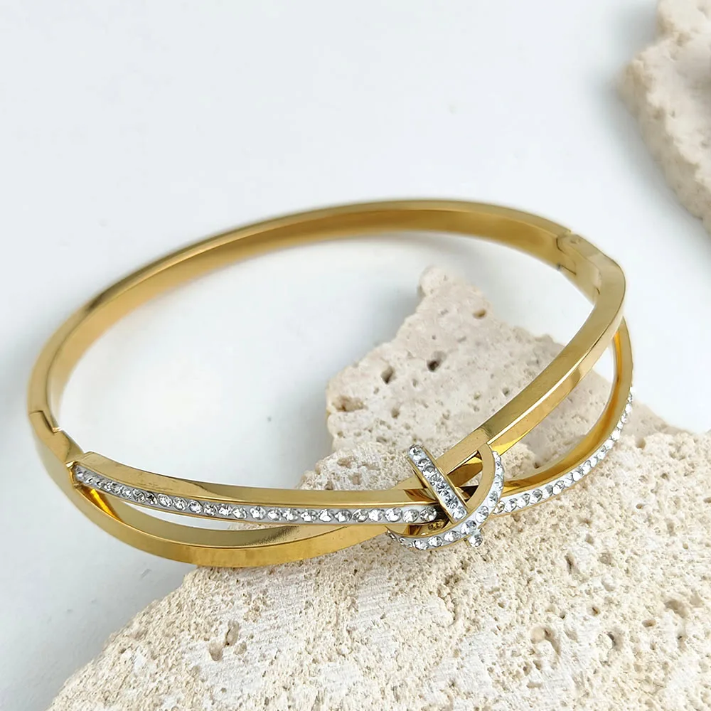 New bow zircon stainless steel gold plated 18K bracelet, high quality waterproof silver jewelry, gift for wife