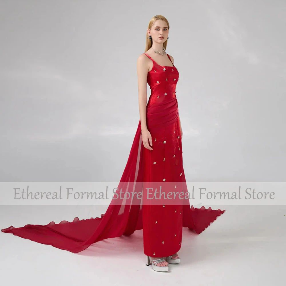 Современное женское вечернее платье с бисером на тонких бретельках Вечернее платье на свадьбу с поплавком без рукавов Вечерние платья с трубой