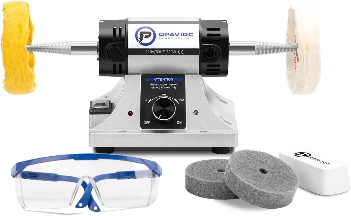 

Adjustable Speed Bench Grinder Polisher with Buffing Wheels & Safety Glass for Jewelry & Metal