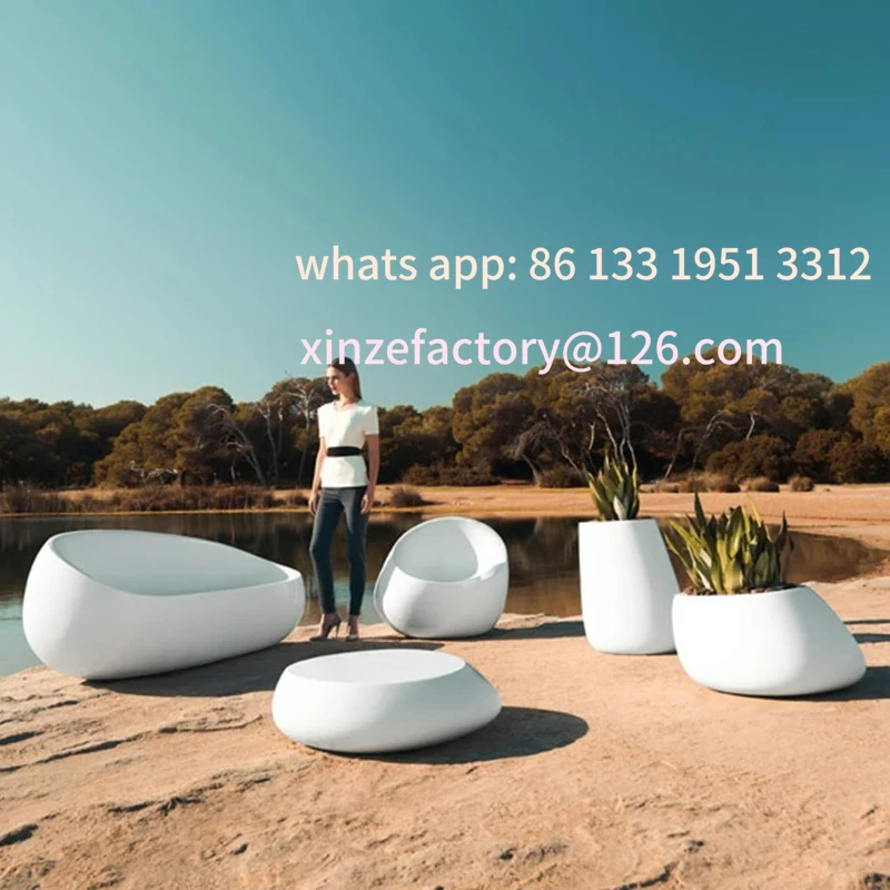 Ensemble de chaises de canapé et Table en fibre de verre personnalisable Y094, nouveauté, mode, sans soucis, pour l'extérieur ou l'intérieur, ensembles de chaises en forme de pierre